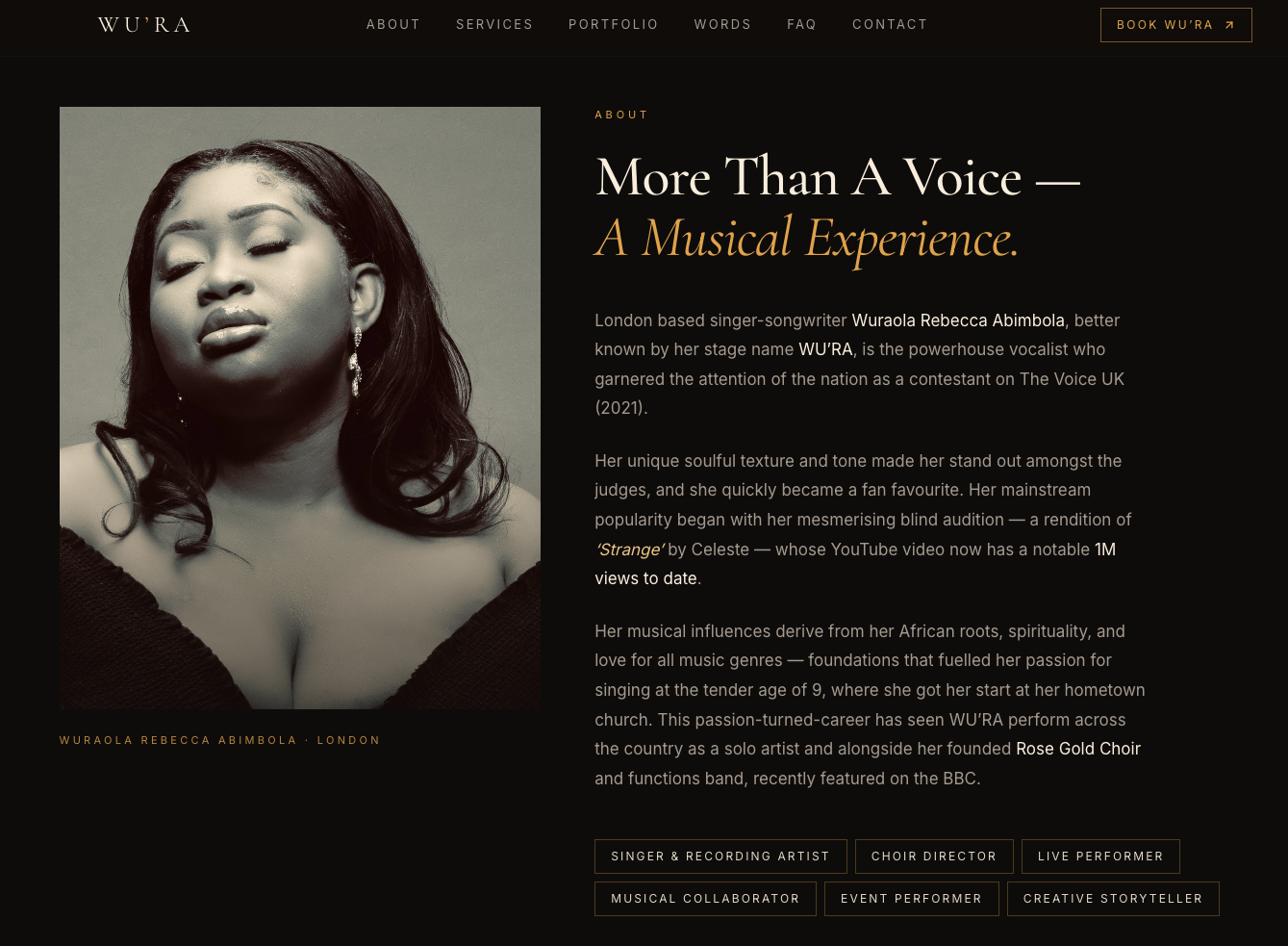 WU'RA — Editorial site for a London vocalist